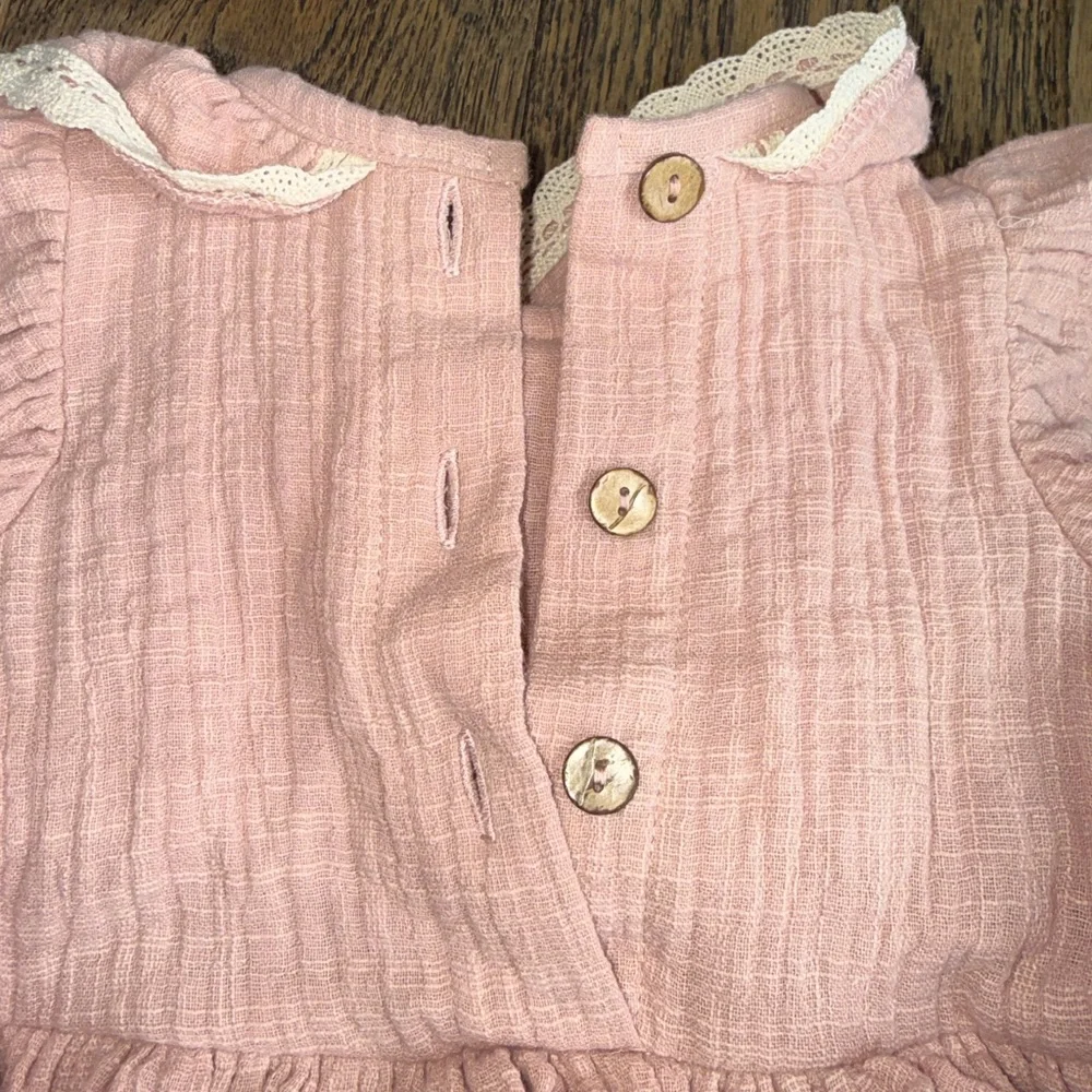 Charming Pink Baby Dress with Ruffles 100% organic cotton custom handmade 6-9 m